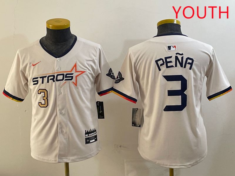 Youth Houston Astros #3 Pena Cream Three generations Joint Name 2025 Nike MLB Jersey style 4119